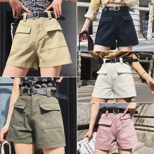 Womens Casual Loose Denim Shorts With Belt 2021 New Spring Summer Fashion High Waist Wide Leg Shorts Female Bottoms Short Jeans