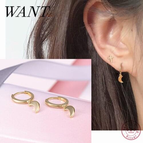 WANTME Real 100% 925 Sterling Silver Trendy Minimalist Moon Tassel Hanging Stud Earrings for Women Fine Jewelry Birthday Gift