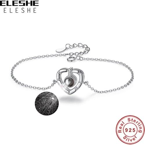100% 925 Sterling Silver Bracelets for Women 100 Languages I Love You Projection Bracelet Chain Wedding Jewelry Valentine Gift