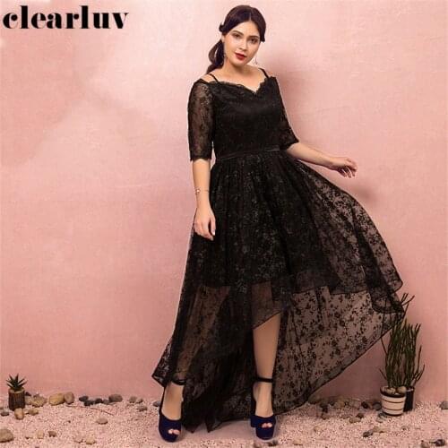 Spaghetti Strap Evening Dresses Robe De Soiree T431 2019 Plus Size Black Women Party Dresses Short Front Long Back Evening Gown
