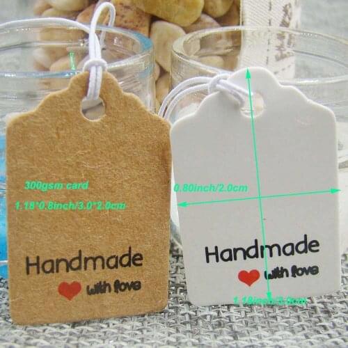 1.18*0.8inch 200pcshandmade with love scallop shape kraft paper logo tag stock candy box cookie cupcake favors paper hang tags