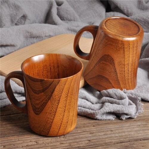 1PC Retro Handmade Wooden Cup Natural Wood Tea Coffee Milk Mug with Handle Water Cup Tea/Milk/Breakfast Coffee Mug Cup