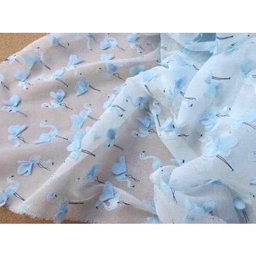 1 yard length 130cm width 3D lace chiffon fabric flamingo wedding dress curtain decoration