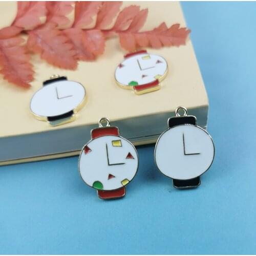 10pcs Fashion Clock Alloy Enamel Charms Pendants Round Shape Pocket Watch Floating DIY Bracelet Earrings Jewelry Accessories