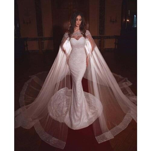 2020 Best Selling Off the Shoulder Sweetheart Mermaid Bling Bling Wedding Dresses with Cape