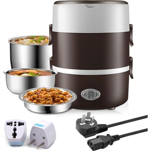 220V EU Plug Electric Heating Lunch Box Mini Steamer Cooking Rice Cooker Home School Office Meal Food Warmer Container Heater
