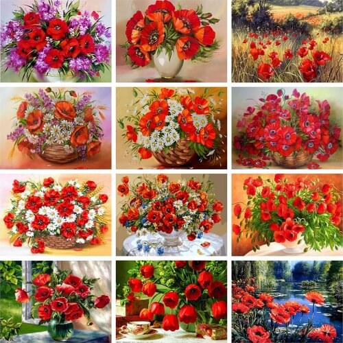 5D DIY Diamond Painting Poppy Flower Cross Stitch Kits DIY Mosaic Diamond Embroidery Full Room Decoration