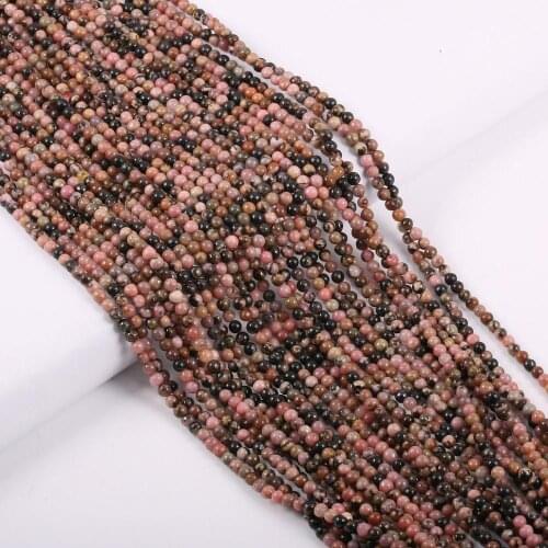 Natural Stone Beads Round Black Rhodochrosite Loose Spacer Beaded for Jewelry Making Beadwork DIY Necklace bracelet accessories