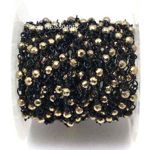 3mm Small Gold Faceted Round Hematite Beads Chains for Necklace, Plating Gun Black Brass Wire Wrapped Chain Necklace Jewellery