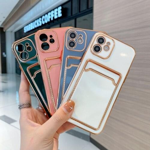Fashion Card Bag Phone Case For iPhone 12 11 Pro Max 7 8 Plus X XR XS Max SE 2020 Wallet Soft Electroplated Bumper Back Cover