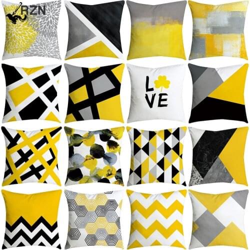 Abstract Geometry Printed Decorative Cushion Cover Geometric Yellow Letter Line Polyester Throw Pillowcase 45x45cm Home Decor