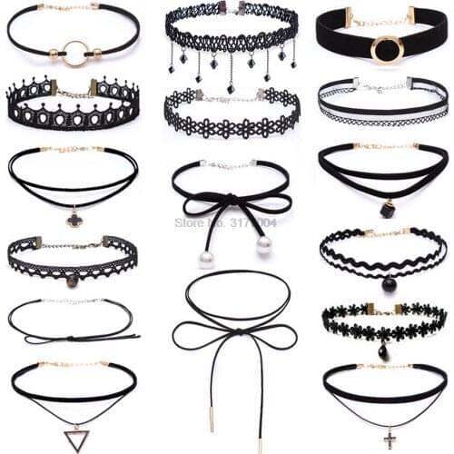 DHL 500pcs Girls Black Multi Layer Lace Chains Necklace Children Exquisit Gothic Stretch Choker Jewelry Kids Neck lace Tie