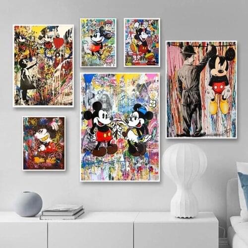 Disney Graffiti Street Art Banksy Mickey Mini Mouse Canvas Print Poster Donald Duck Wall Street Art Canvas Painting Posters Art