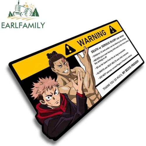 EARLFAMILY 13cm x 6.1cm Creative Warning Car Sticker for Itadori Yuji Decal Cartoon Anime Vinyl JDM Window Trunk Stickers