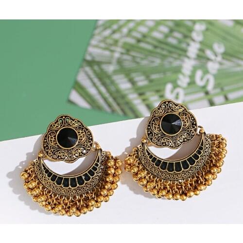 Ethnic Big Round Indian Antique Jhumka Earrings 2021 Trend Women Vintage Bohemian Retro Pearl Tassel Tibetan Earrings