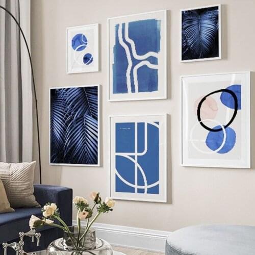 Blue Palm Leaves Abstract Color Block Wall Art Canvas Painting Nordic Posters And Prints Wall Picturs For Living Room Decor