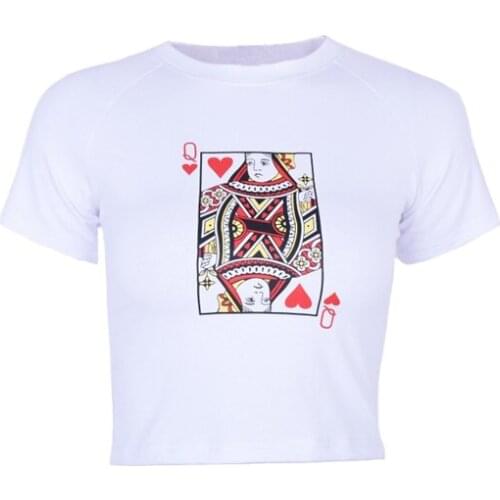 Cotton short-sleeved Adult Men Women poker O-neck T-shirt