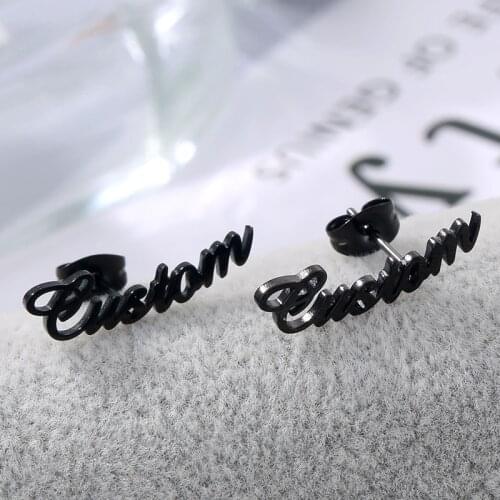 Personalized Customized Black Name Letter Stud Earrings for Women Girls Custom Fashion Stainless Steel Earrings Nameplate Gifts