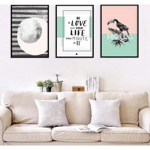 Nordic Style Creative Text Graphic Bird Canvas Painting Simple Family Decoration Posters Study Room Bedroom Wall Art Pictures