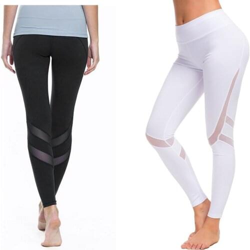 High Waist yoga Leggings mesh stitching womens yoga pants Gym Fitness Running Tight sports leggings Athletic white Trousers Fem