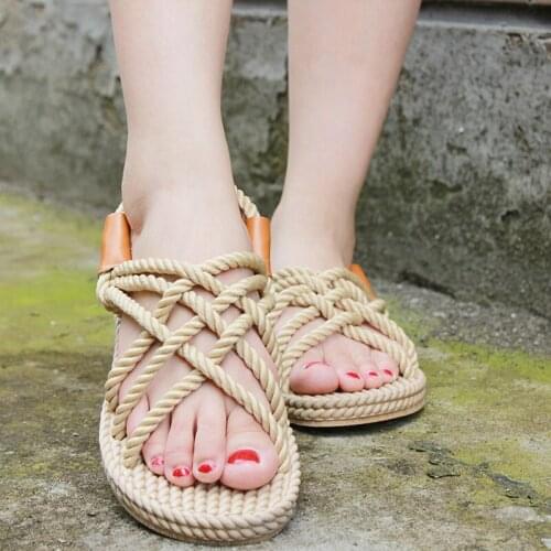 Summer Woven Roman Sandals WomenS Sandals Slippers Seaside Slippers 2021 New Beach Shoes WomenS Sandals Flat Sandals