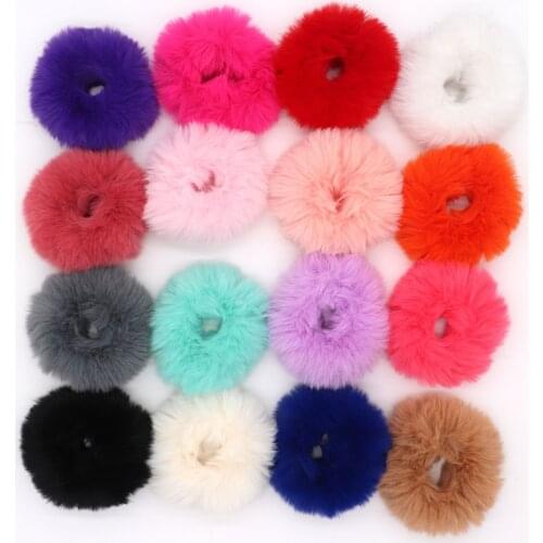 Cute 9cm Faux Fur Headband Soft Elastic Hair Bands Scrunchie Hair Rope Ponytail Holder Hair Ring Kids Girls Hair Accessories
