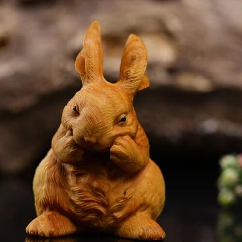 Boxwood 7cm Rabbit Miniature Hare Lucky Animal Wood Statue Mini Bunny Home Decor
