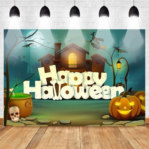 MOCSICKA Happy Halloween Party Background for Photo Studio Pumpkin Spider Bat Castle Backdrop Horrifying Halloween Party