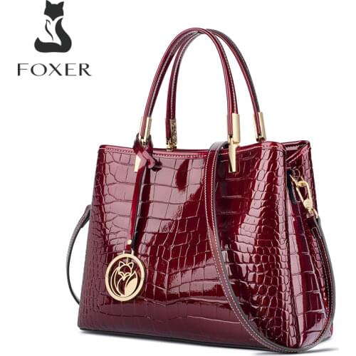 FOXER Fashion Womens Top Handle Bag Crocodile Pattern Lady Leather Shoulder Tote Bags Classical Brand Female Cross body Handbag