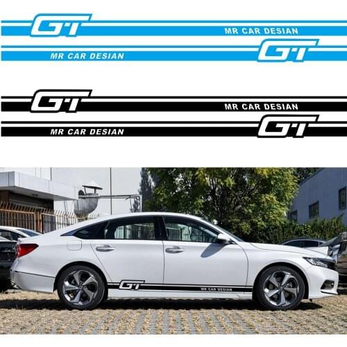 2pcs Fashion GT Striped Car Sticker Sports Racing Line Fun Creative Decoration Door Side Skirt Vinyl Sticker Car Accessories