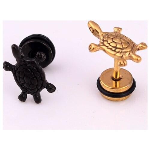 Fashion Punk Tortoise Earrings Color Gold Black Titanium Steel Small Animal Tortoise Stud Earrings Ear Jewelry For Men