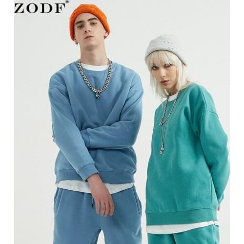 ZODF 2021 New Autumn Winter Men O-Neck Hoodies Thick Solid Casual Sweatshirt Loose Pullover Hoodie Streetwear 11 Colors H0011