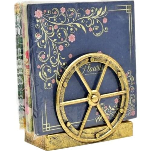 Nordic Style Wrought Iron Tabletop Retro Decorative Paper Towel Rack Kitchen Storage Seat Wheel Decoration Napkin Holder Paper