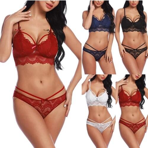 Lingerie Sexy Hot Erotic Intimates Bra Sets Panty G-string Set Sexy Transparent Lingerie Lace Open Bra & Brief Sets S-2XL