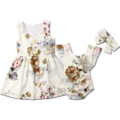 Family Matching Outfits Newborn Infant Baby Girls Ruffle Romper Jumpsuit headband Outfits