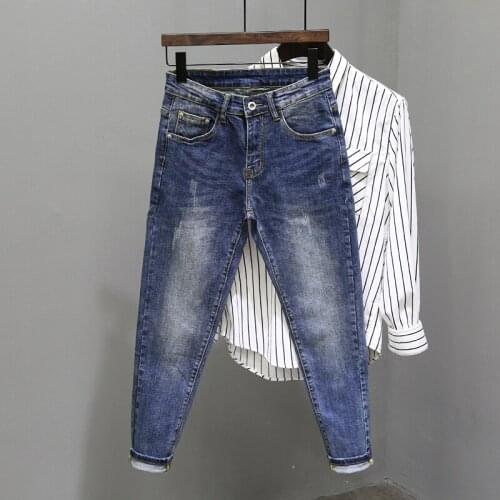 2021 Autumn Winter Fashion Men Slim Casual Denim Trousers Male High Waist Pockets Jeans Mens Fashion Korean Pencil Pants W498