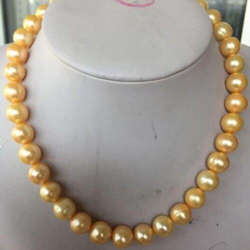 Eelgant south sea 10-12MM BAROQUE GOLD PEARL NECKLACE 925silver