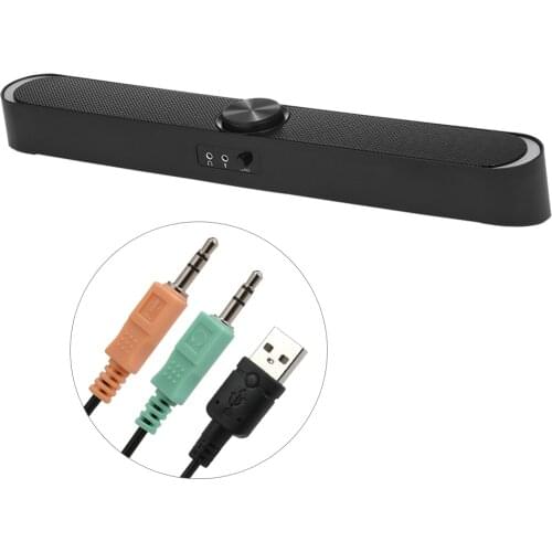 SADA V-198 USB Powered Speaker Bar Portable Computer Speakers 3.5mm Audio Mic Plug Wired Soundbar Speaker for PC Tablet Laptop
