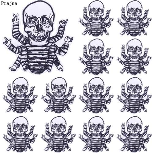 Prajna 10PCS Wholesale Punk Skull Patches On Clothes Skeleton Patch Badges Iron On Embroidered Patches For Clothing Stickers