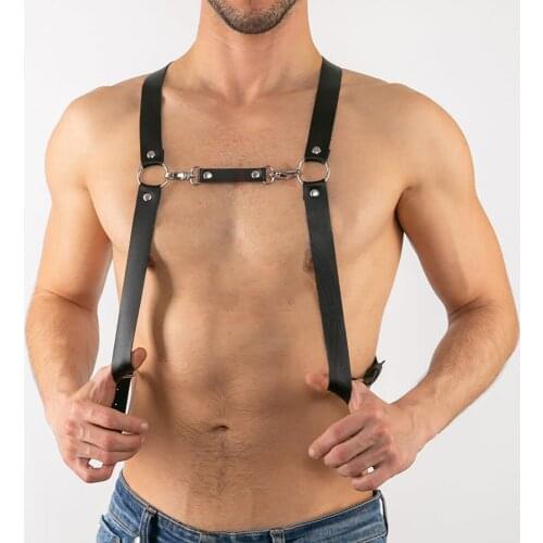 Handmade PU Leather Harness Sissy Men Gay Underwear Gothic Harajuku Punk Style Adjustable Body Chest Straps Leather Bondage Belt