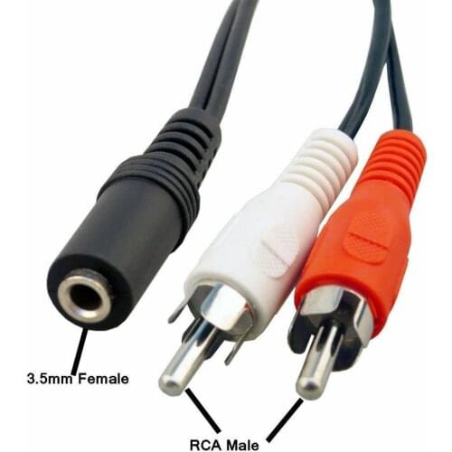 3.5mm Stereo Jack Female Socket to 2 Phono Male RCA Plugs Cable Audio Adapter