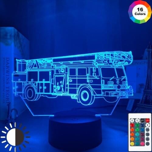 Fire Truck LED Night Light Touch Sensor Color Changing Nightlight for Kids Bedroom Decor Fire Fighting Car Desk 3d Lamp Gift