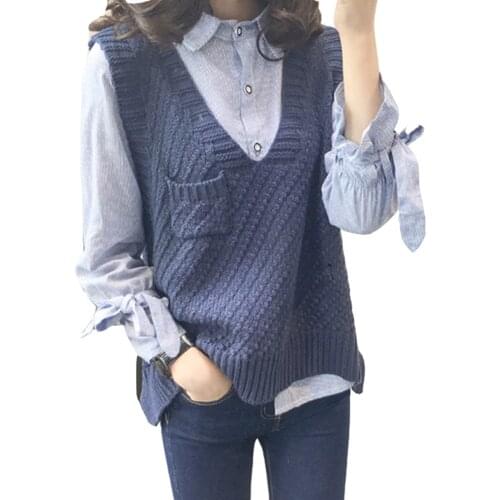 Sweater Vest V-neck Loose Short Fashion Wool Sleeveless Knitted Top Women