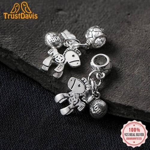 TrustDavis Real 925 Sterling Thai Silver Fashion Animal Horse Wallet Charm Pendant Handmade DIY Accessories Fine Jewelry DZ218