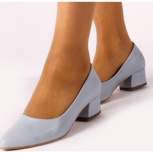 Sandra Light Blue Womens Shoes PU Leather Thick High Heels 2021 Fashion Casual Pointed Toe Shoes Heel Slippers Summer Pumps