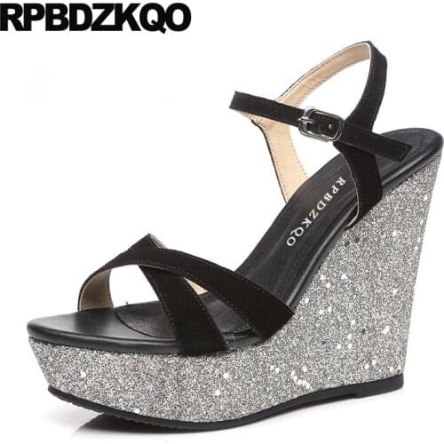Beach platform pumps designer shoes women luxury 2019 fetish wedge sandals sequin high heels glitter exotic dancer paillette