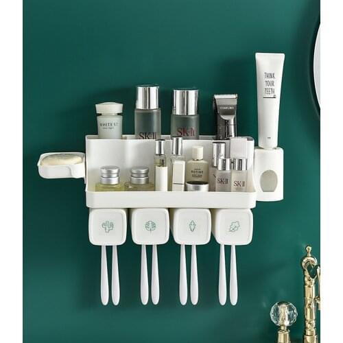 Bathroom rack toothbrush holder non-punching suction Wall wash cup set toothpaste squeezer toothbrush storage rack