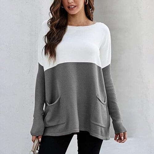 Knitted Sweater Pullover Autumn Women Patchwork Hooded Sweater Long Sleeve Tops Casual Striped Pullover Jumpers Female Hoodies