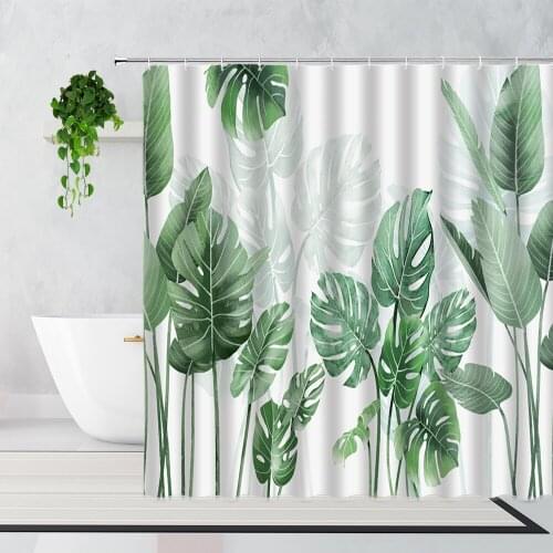 3D Green Tropical Plants Shower Curtains Bathroom Polyester Waterproof Bath Curtain Leaves Printing Curtains for Bathroom Shower