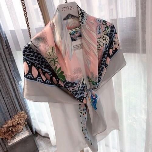 Women Multifunction Polyester Silk Scarf Elegant Stripes Printed Casual Satin Small Square Wraps Scarves Shawl